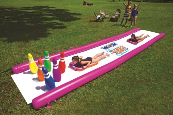 Wow World of Watersports Giant Backyard Waterslide with Bowling Pins, High Side Walls, Built in Sprinkler, 25 Feet x 6 Feet